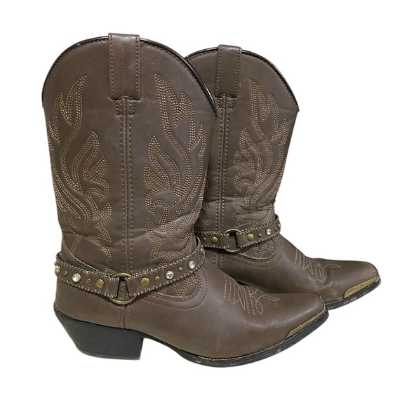 Smokey Mountain Brown Rhinestone Pointed Toe Gold Tip Rodeo Heeled Cowboy Boots - Picture 1 of 13